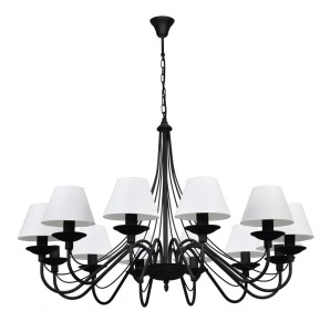Żyrandol 12-ramienny ROMA czarny z białymi abażurami 1397R1/01/AX