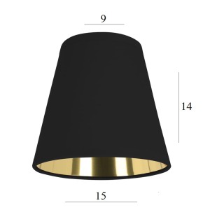 Czarny abażurek  ze złotym wnętrzem AB-E14 czarny 9/15 wys 14 montaż na żarówkę 