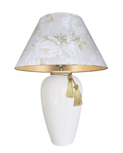 Biało-złota lampa stołowa duża BONA z abażurem PEONIE