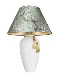 Biała lampa na komodę z dużym abażurem zielonym BONA SIENA