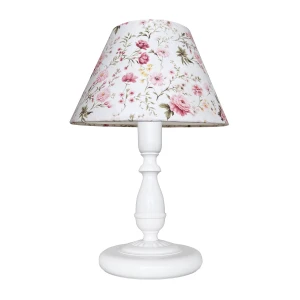 Biała lampka na stolik nocny do romantycznej sypialni JULIA O3598 L1 BIA/ Pink Floral