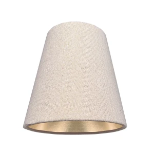 Lniano-złoty abażur do żyrandola kinkietu AB E14 9/15 wys 14 GOLDEN LINEN abażur z mocowaniem na żarówkę